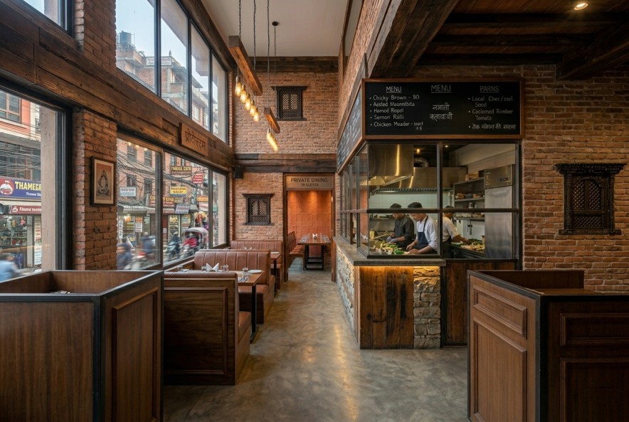 Restaurant interior in Thamel